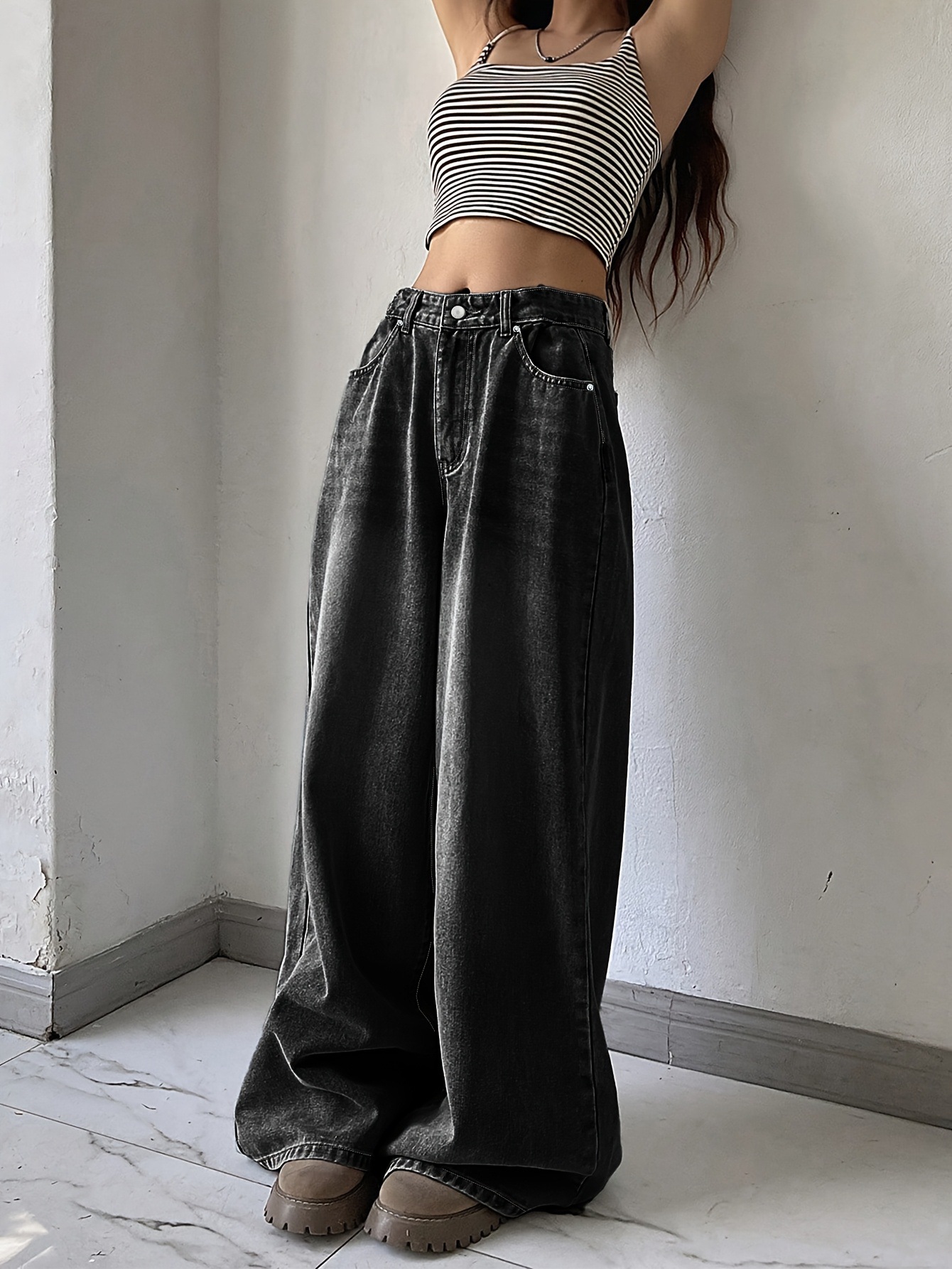 Design Inspired Wide Leg Jeans - Trendy and Flattering Denim for Women