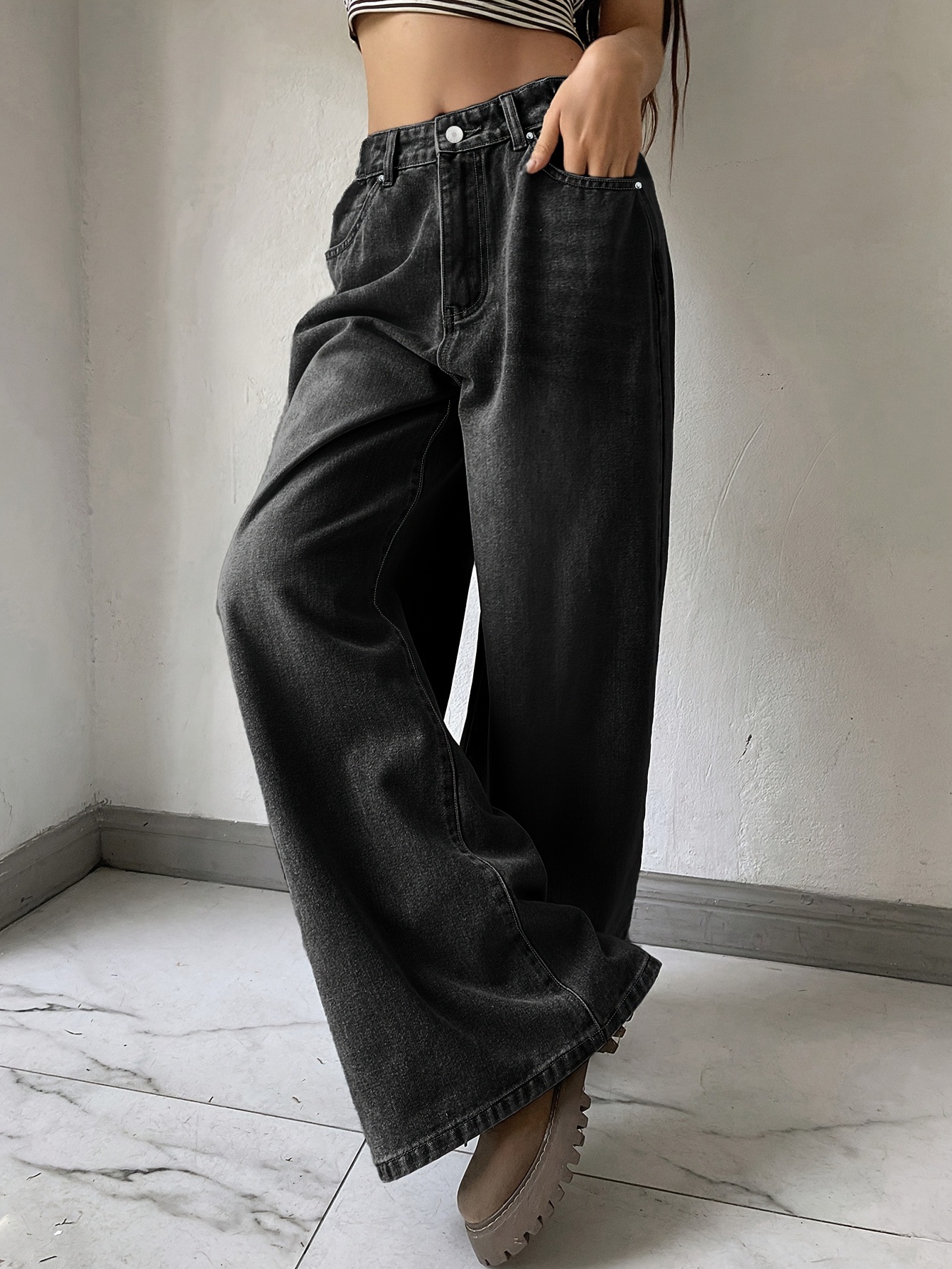 Design Inspired Wide Leg Jeans - Trendy and Flattering Denim for Women