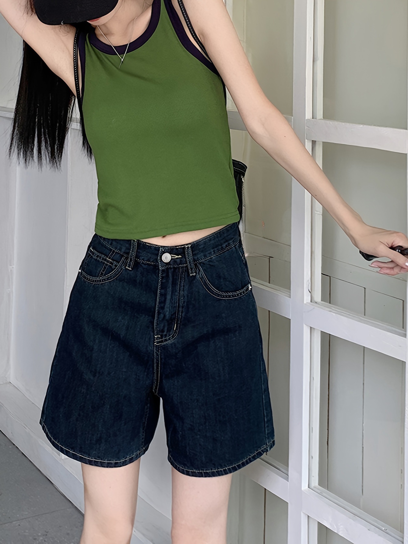 High - Waist Washed Straight Leg Denim Shorts - Stylish and Comfortable Shorts for Women