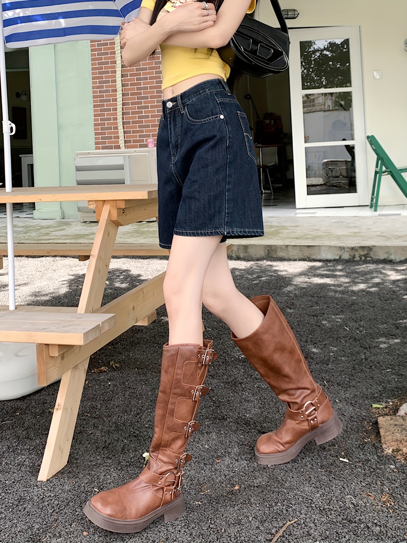 High - Waist Washed Straight Leg Denim Shorts - Stylish and Comfortable Shorts for Women