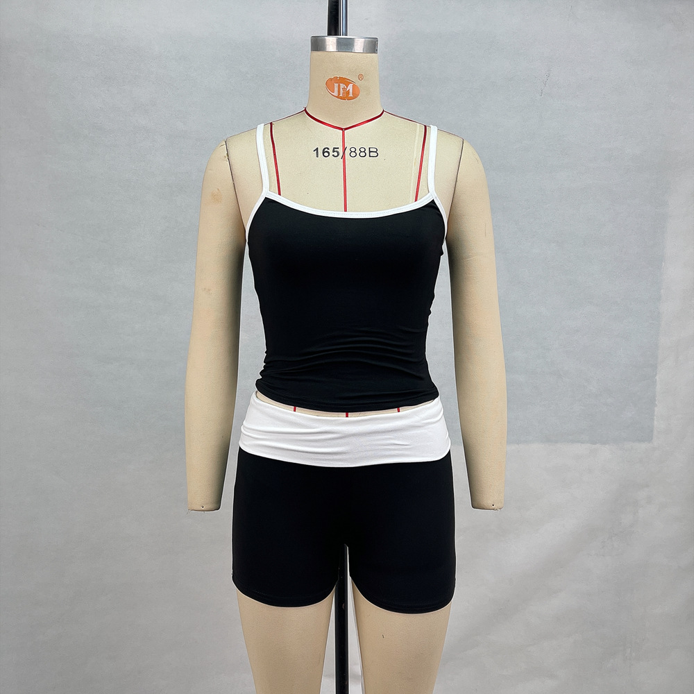 Flat Top Contrast Shorts Set