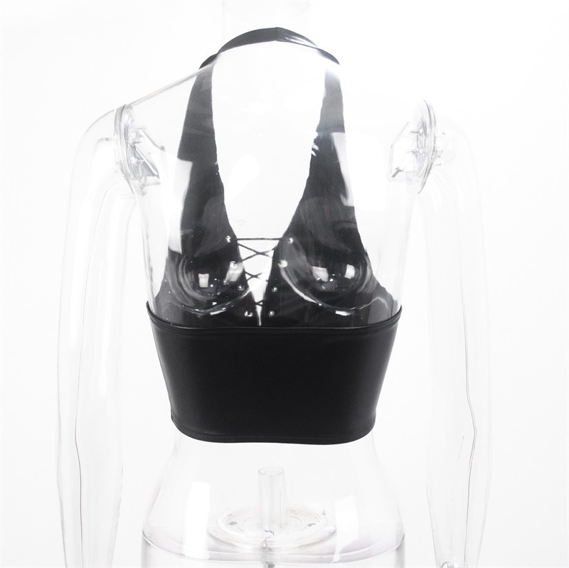 Hanging Neck Sexy Backless Lace Up Short PU Vest - Fashionable and Alluring Top for Women