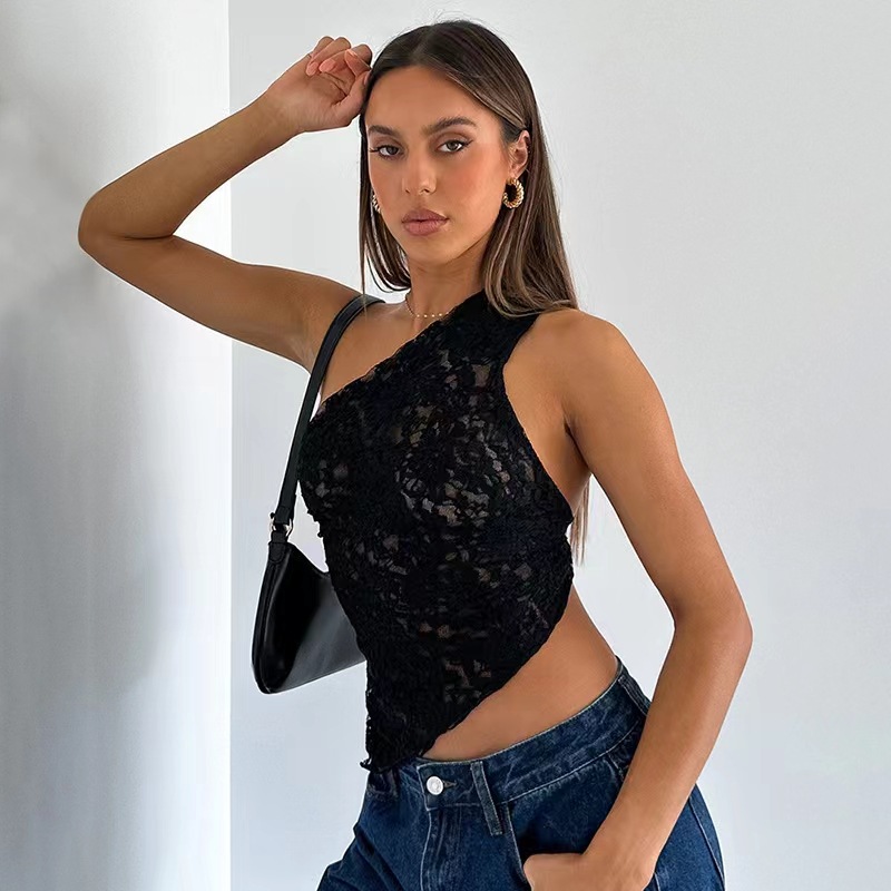 Solid Color Waist Exposed Asymmetrical Sloping Collar Top - Stylish and Unique Women's Blouse