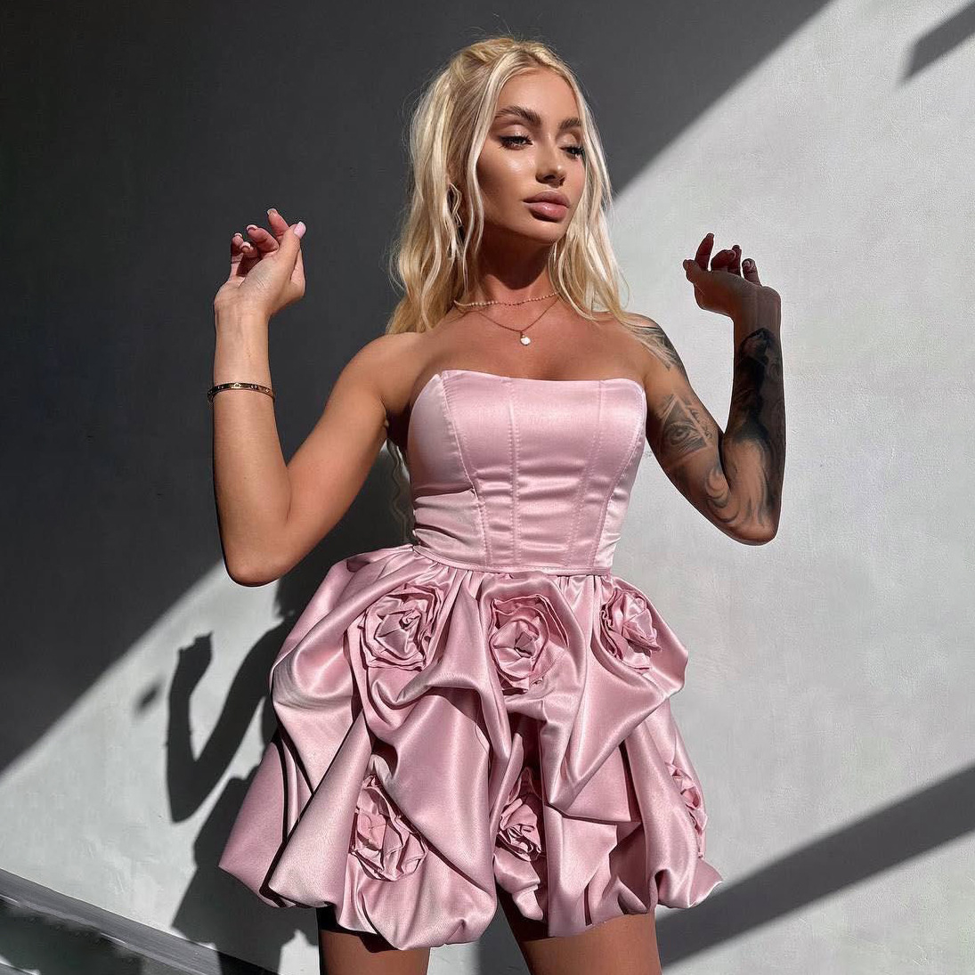 Elegant Bustier Gown with 3D Embellishments