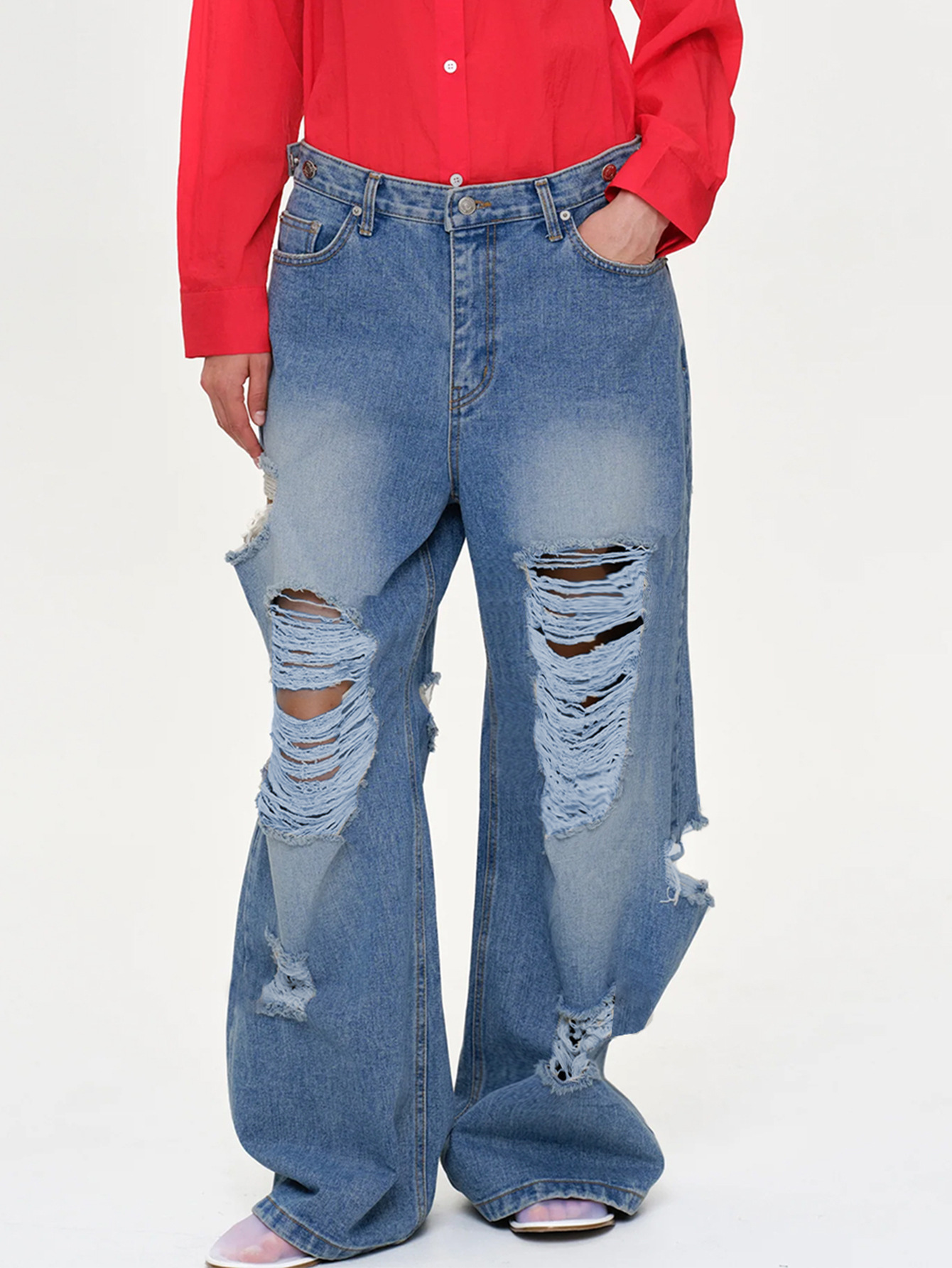 Casual Loose Ripped Jeans - Trendy and Comfortable Denim for Women 01