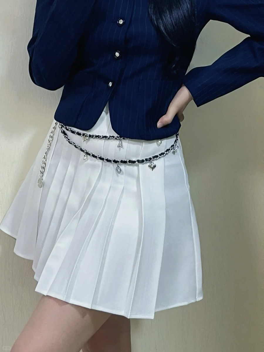 Blue/White Pleated Mini Skirt
