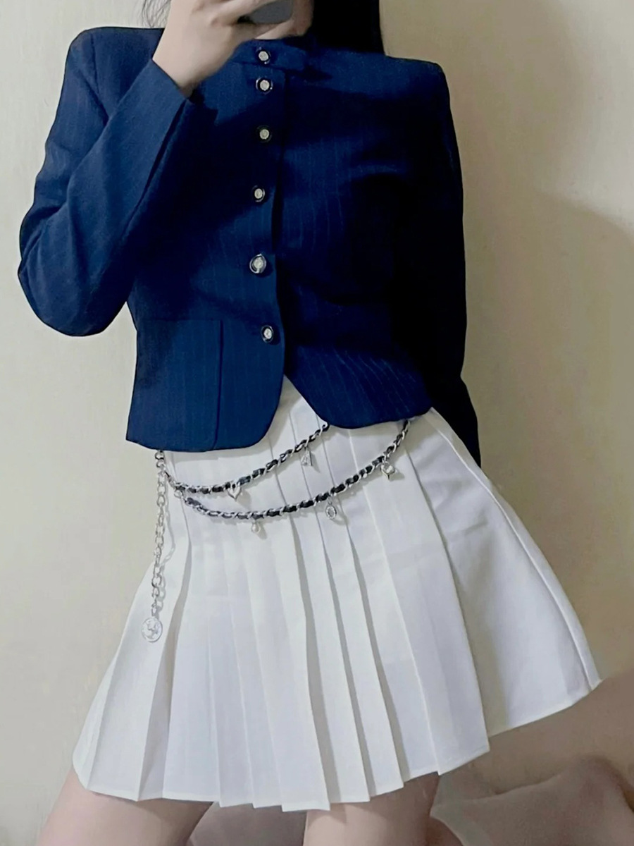 Blue/White Pleated Mini Skirt
