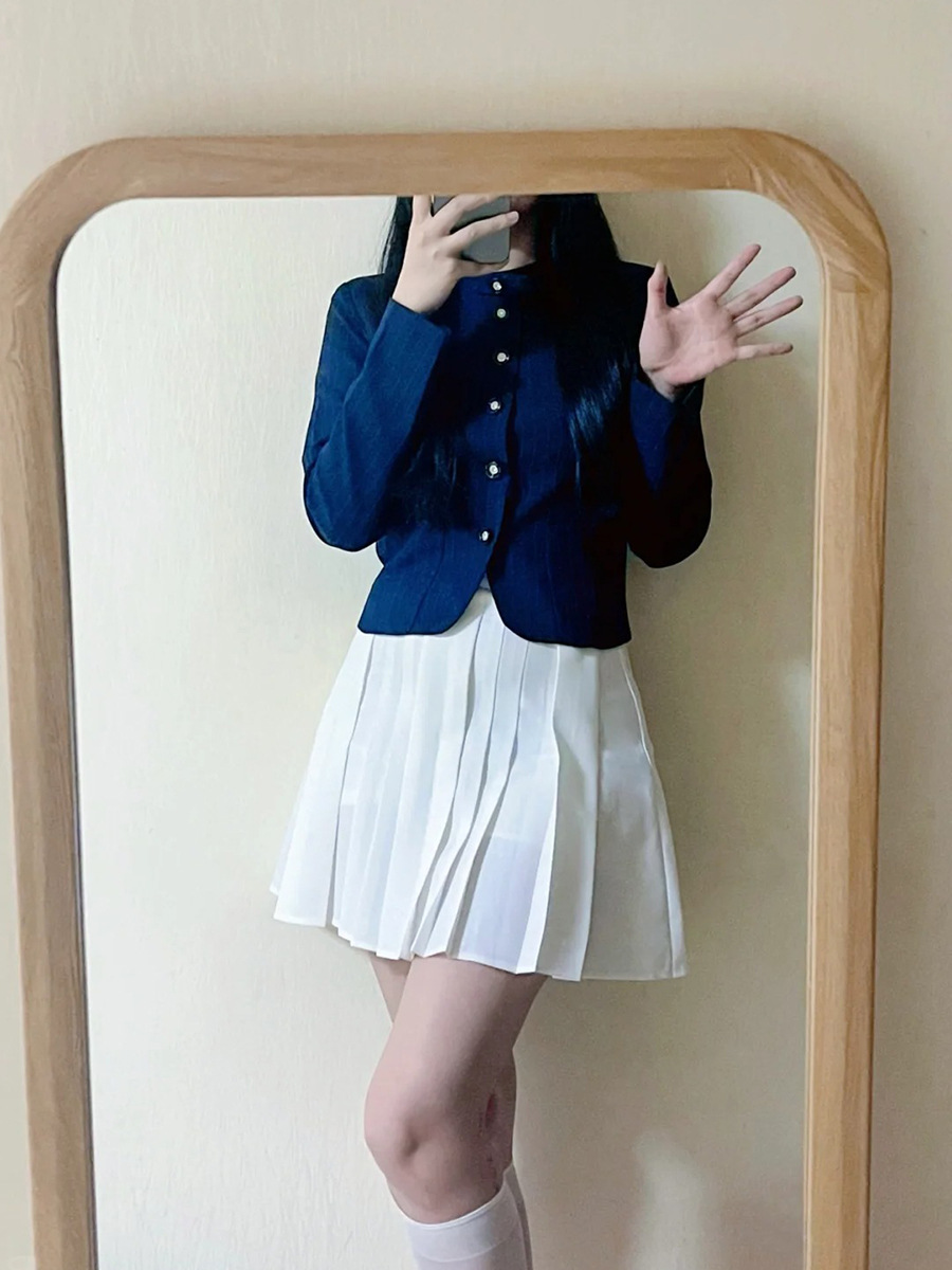 Blue/White Pleated Mini Skirt