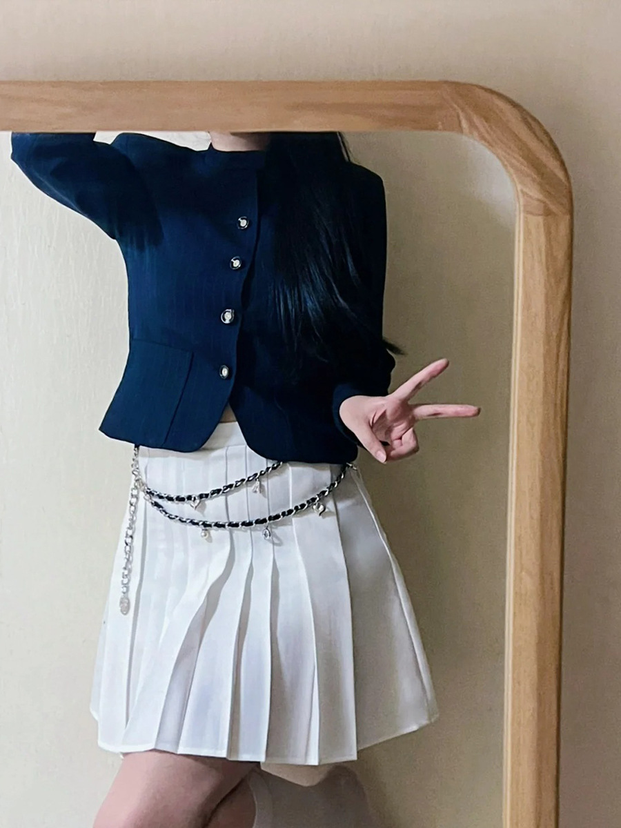 Blue/White Pleated Mini Skirt