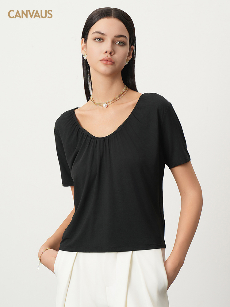 Women's V-Neck Pleated Blouse - Versatile Casual Wear