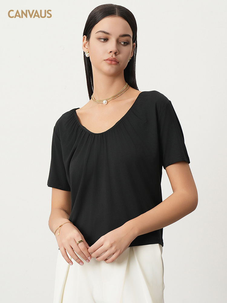 Women's V-Neck Pleated Blouse - Versatile Casual Wear