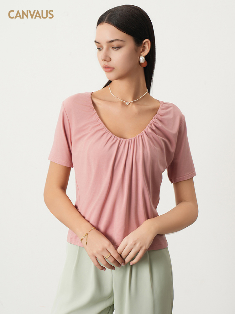 Women's V-Neck Pleated Blouse - Versatile Casual Wear