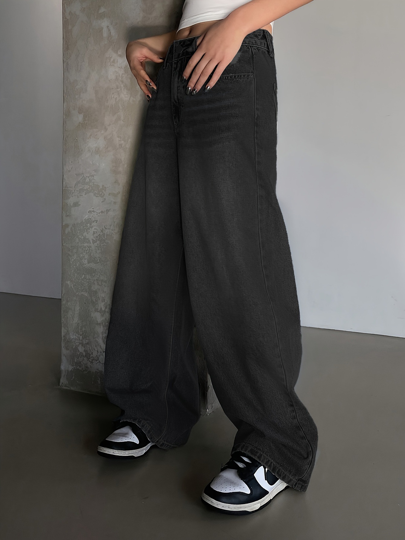 Office - Friendly Wide Leg Jeans - Loose and Slimming Chic Straight Leg Pants