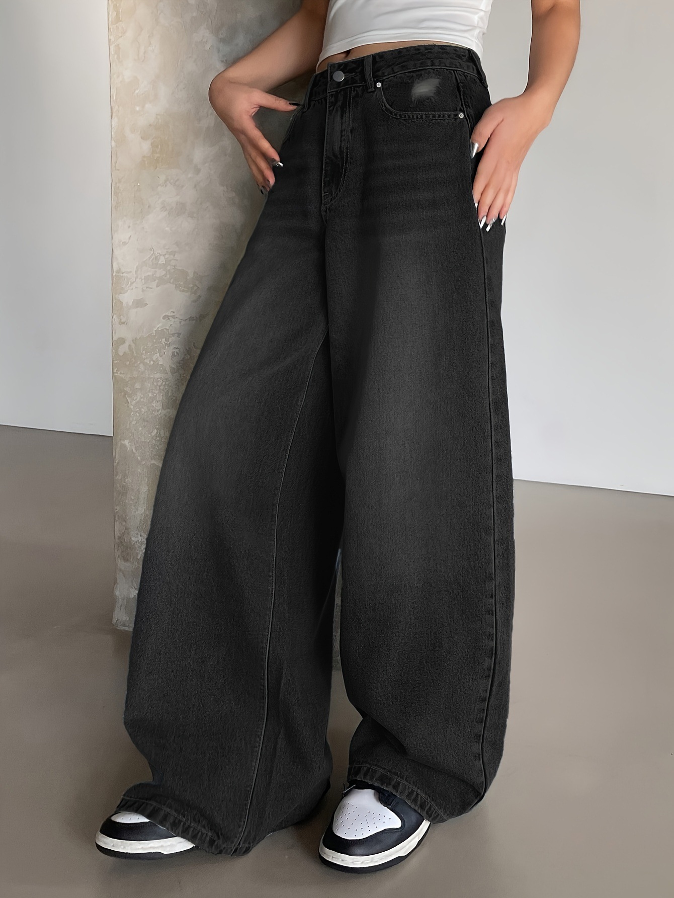 Office - Friendly Wide Leg Jeans - Loose and Slimming Chic Straight Leg Pants