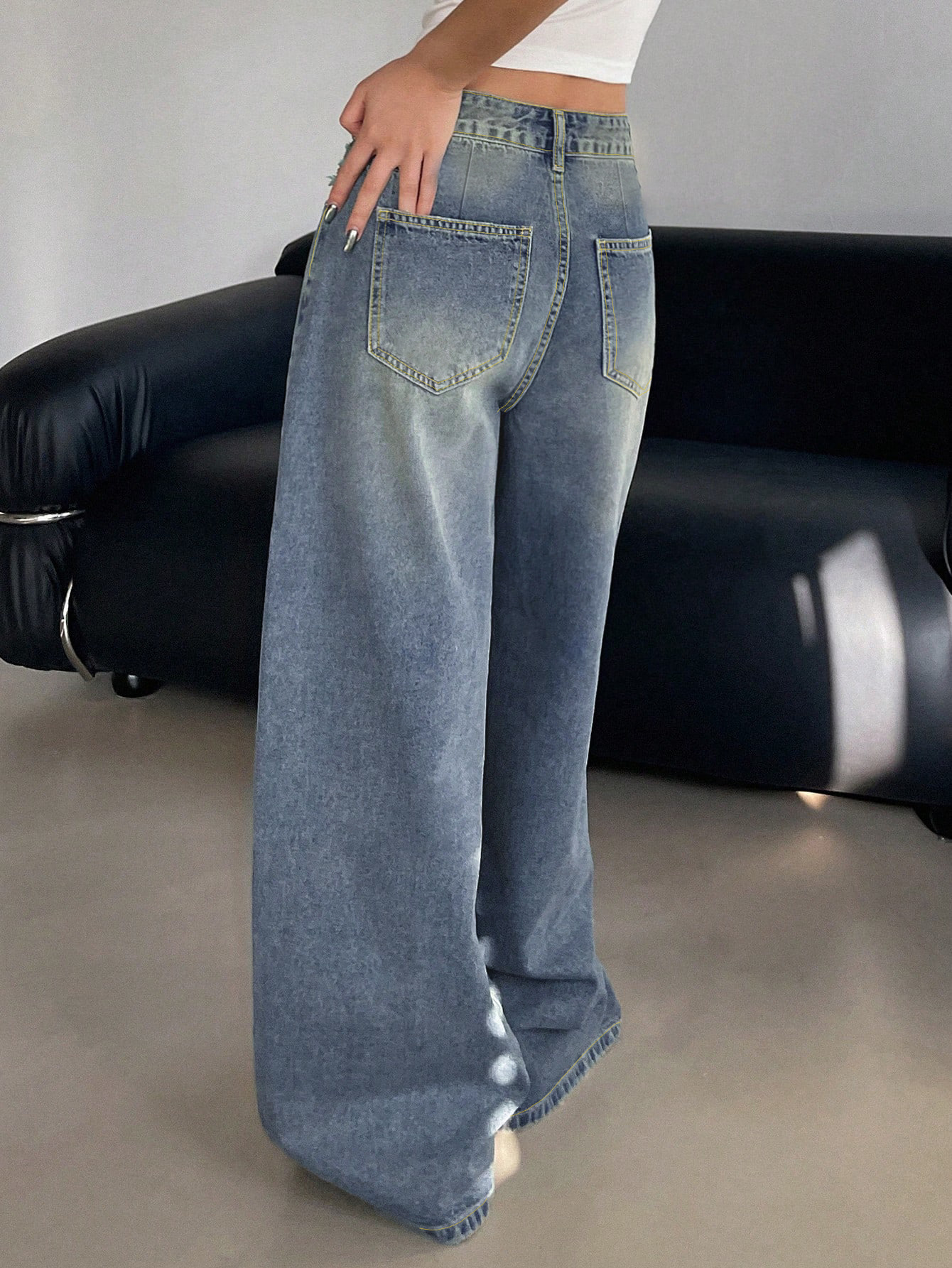 Office - Friendly Wide Leg Jeans - Loose and Slimming Chic Straight Leg Pants