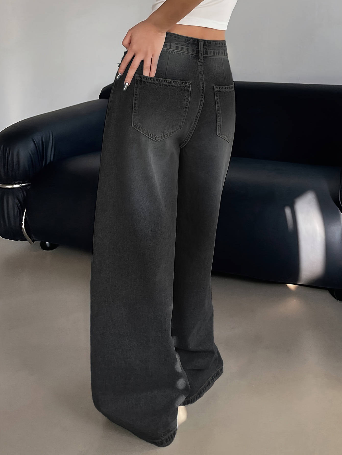 Office - Friendly Wide Leg Jeans - Loose and Slimming Chic Straight Leg Pants