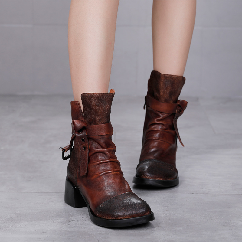 Leather Knight Boot High - Heel Ankle Boot