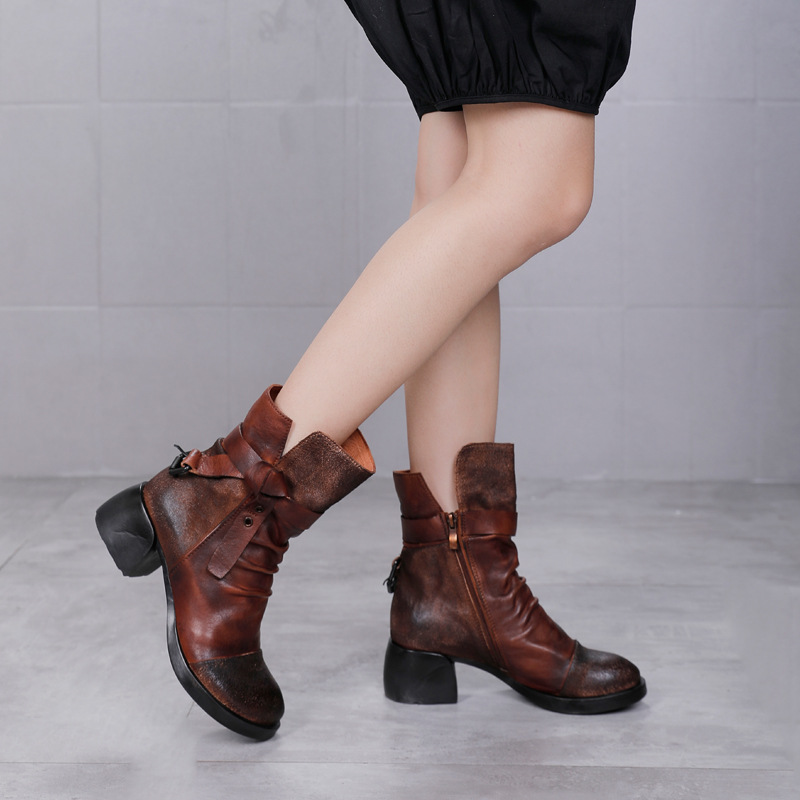Leather Knight Boot High - Heel Ankle Boot