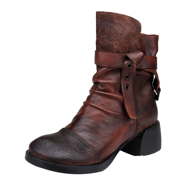 Leather Knight Boot High - Heel Ankle Boot