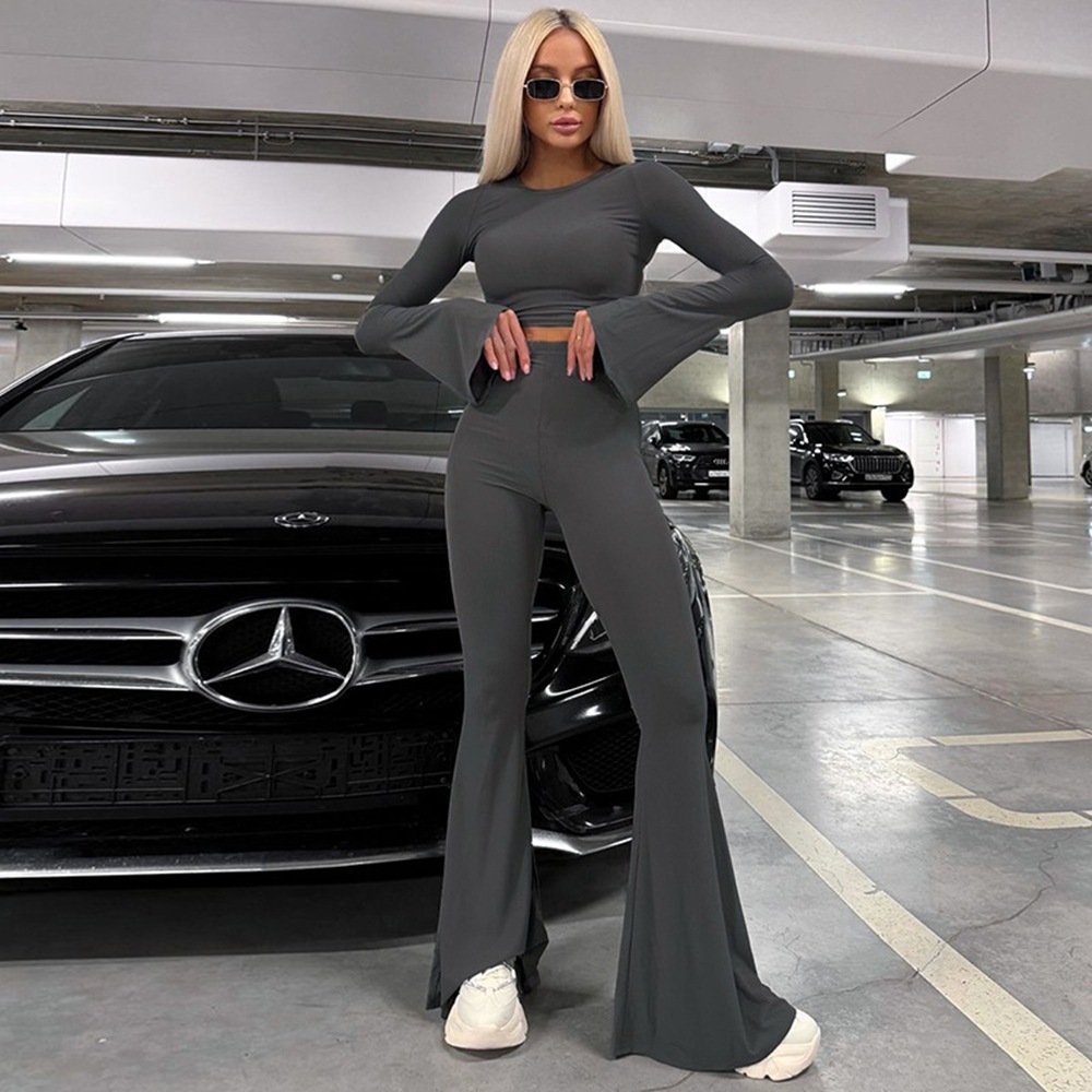 Sports Slim Fit Long Sleeve Flared Pants Set