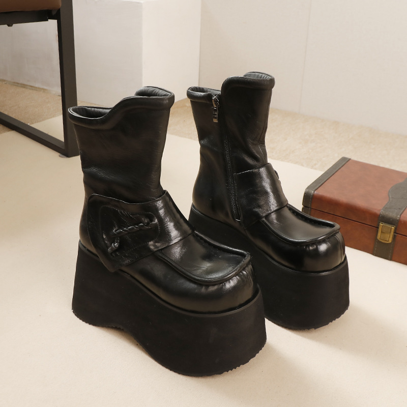 Thick - Sole Genuine Leather Vintage Slim Boot