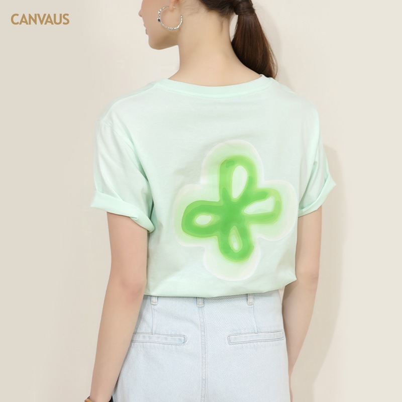 Soft Mint Green T-Shirt with Embroidered Floral Design