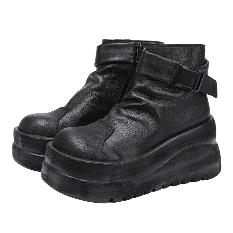 Leather Retro Chunky - Sole Side - Zip Short Boot