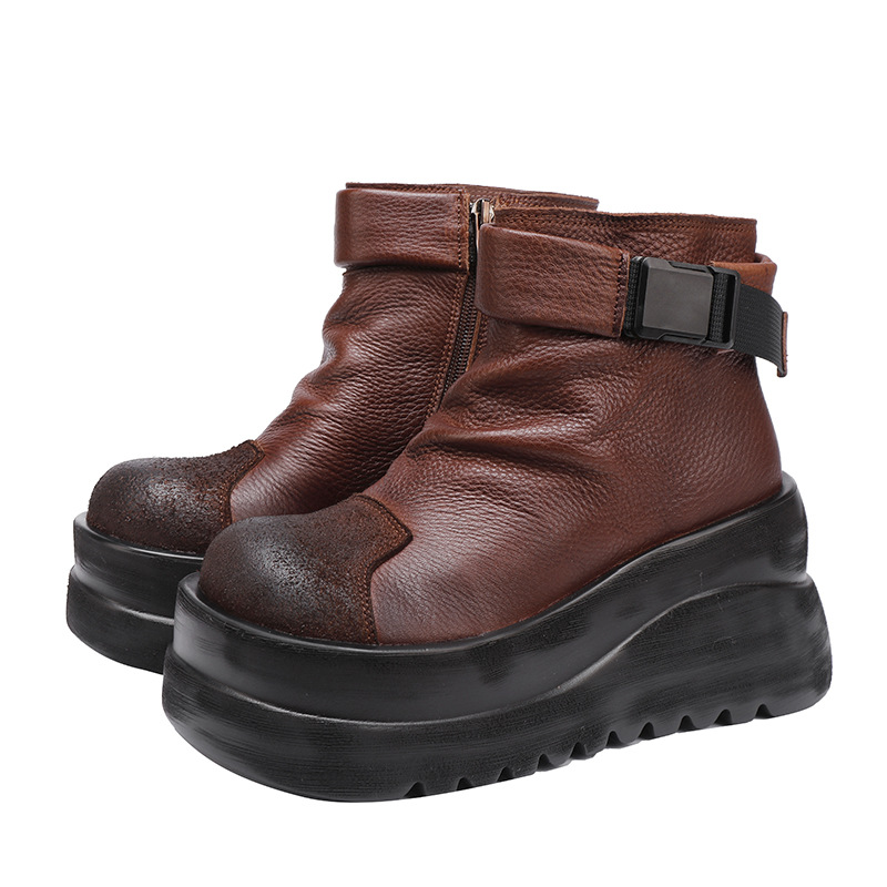 Leather Retro Chunky - Sole Side - Zip Short Boot