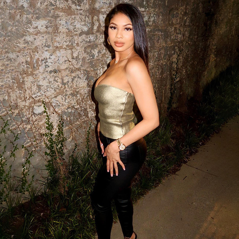 Strapless Crop Top with Exposed Navel & Sleeveless Vest - Casual Summer Wear