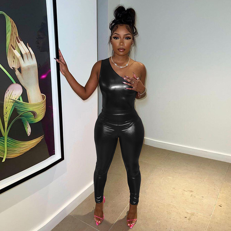 Shiny One Shoulder Jumpsuit