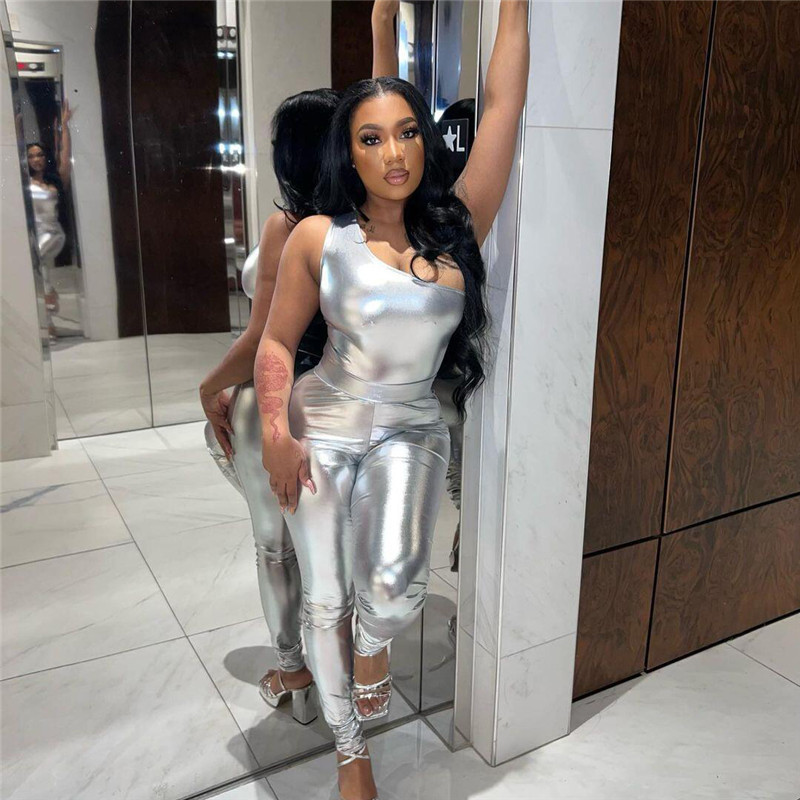 Shiny One Shoulder Jumpsuit