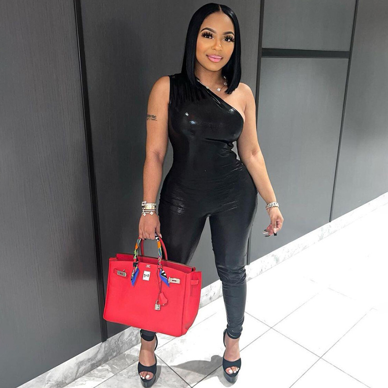 Shiny One Shoulder Jumpsuit