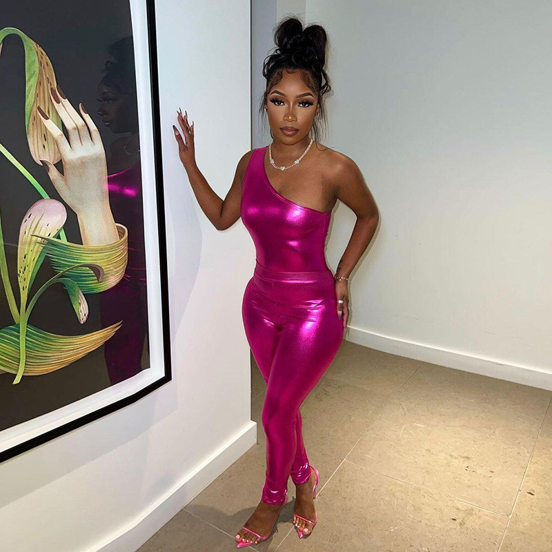 Shiny One Shoulder Jumpsuit
