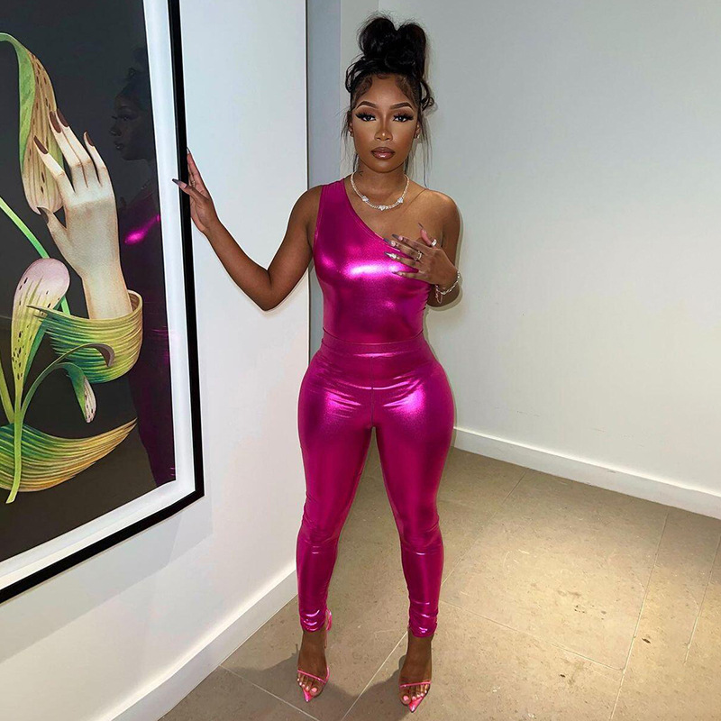 Shiny One Shoulder Jumpsuit