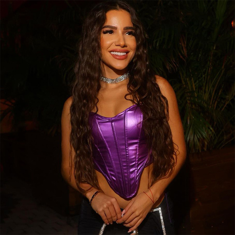 Sexy Metallic Strapless Vest with Fishbone Waist 02