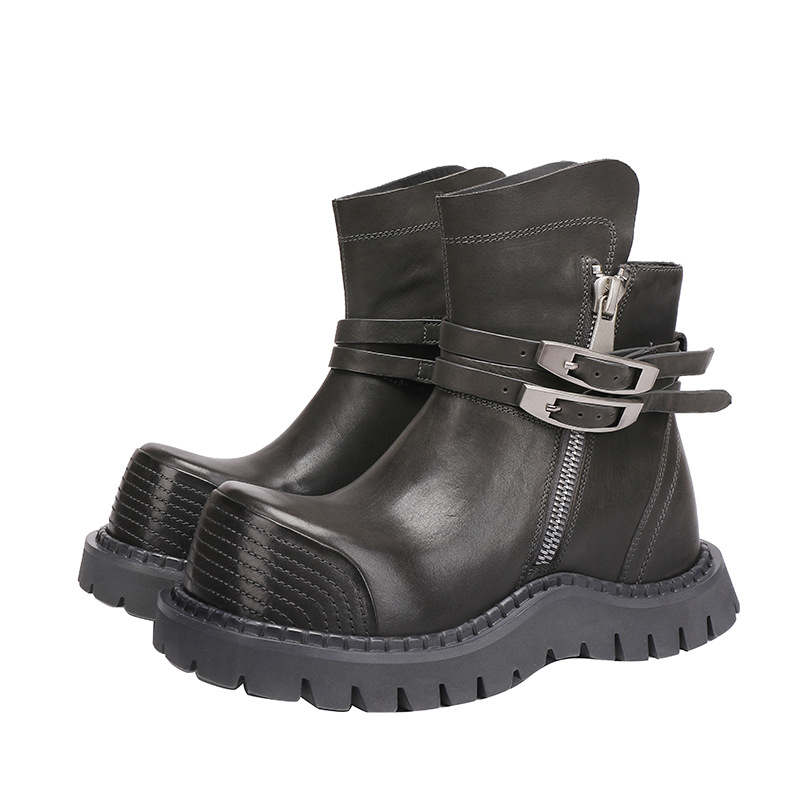 Genuine Leather Bare Boot with Belt Buckle