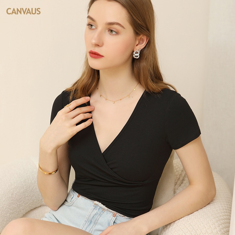 Women's Cross-Front Ribbed Knit Top