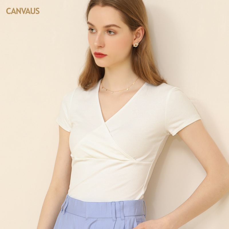 Women's Cross-Front Ribbed Knit Top