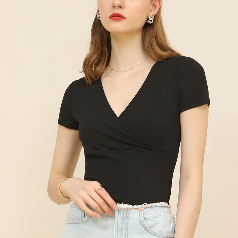 Women's Cross-Front Ribbed Knit Top