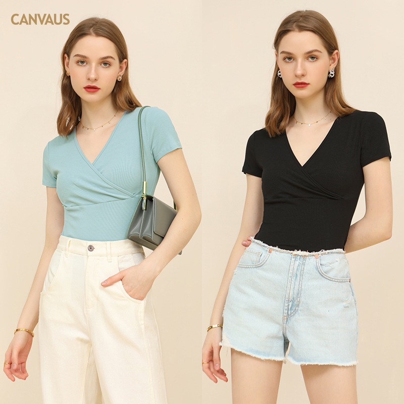 Women's Cross-Front Ribbed Knit Top