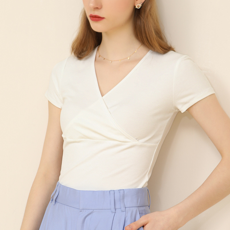 Women's Cross-Front Ribbed Knit Top 02
