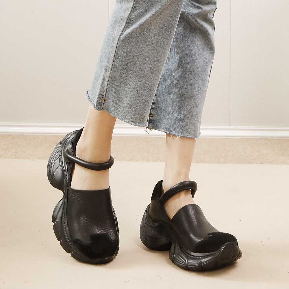 Men's First - Layer Cowhide Chunky - Heel Casual Sneakers - Retro & Comfy