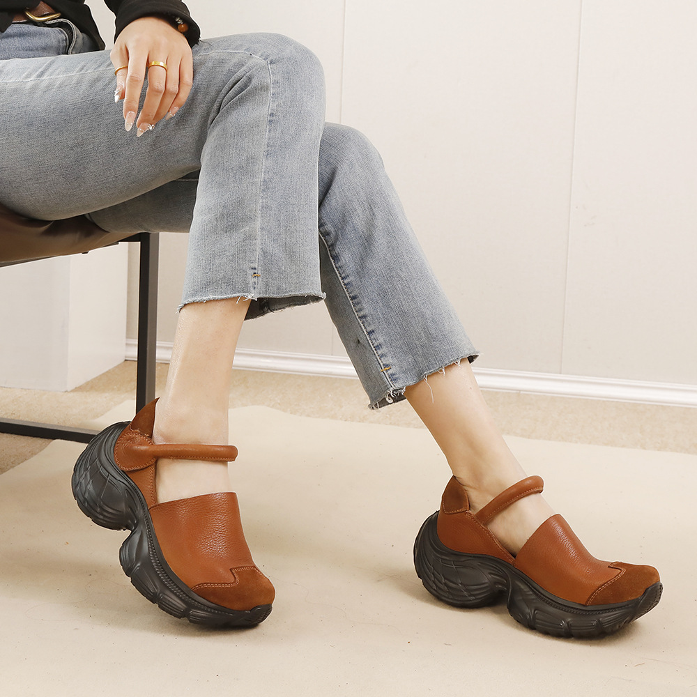 Men's First - Layer Cowhide Chunky - Heel Casual Sneakers - Retro & Comfy