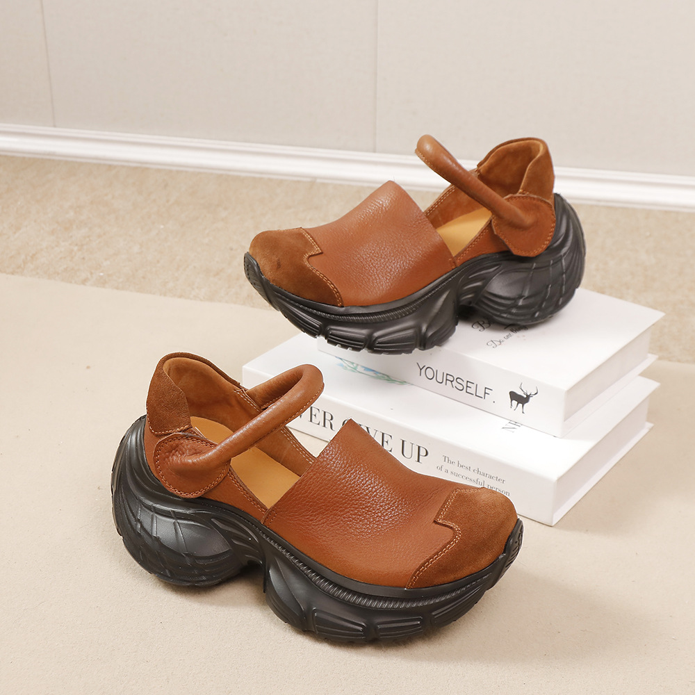 Men's First - Layer Cowhide Chunky - Heel Casual Sneakers - Retro & Comfy