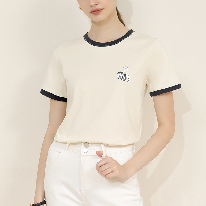 Adorable Zebra Embroidered Round Neck T-Shirt