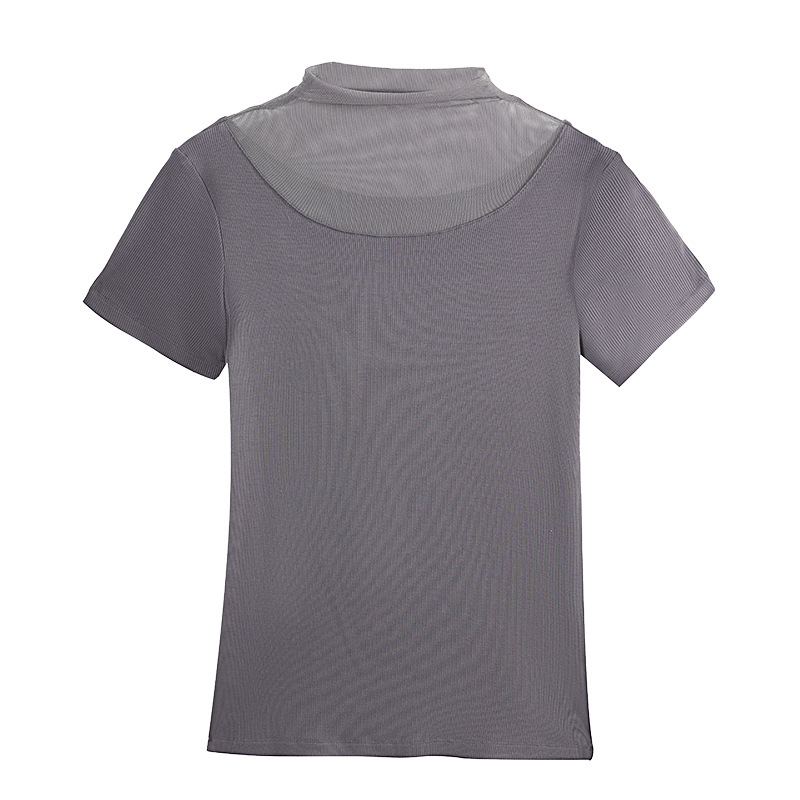 Elegant Mesh Yoke Short-Sleeve Top - Versatile Style for Every Occasion