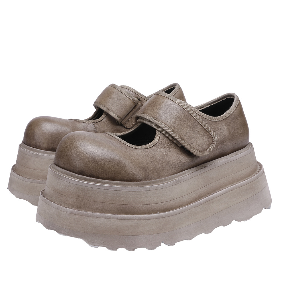 Genuine Leather Retro Chunky - Sole Flat Shoe
