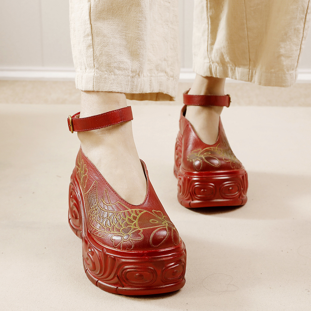 Genuine Leather Soft Chunky - Sole Stylish Red Flat Shoe