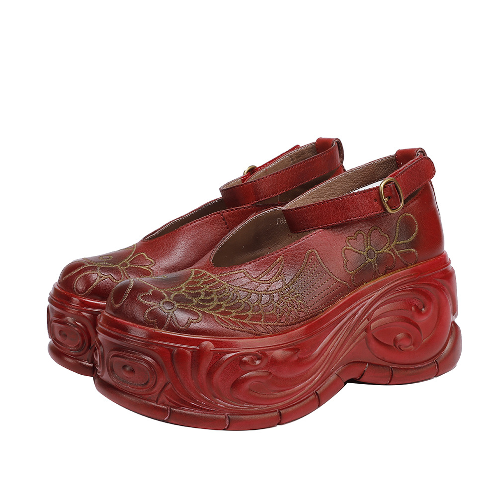 Genuine Leather Soft Chunky - Sole Stylish Red Flat Shoe