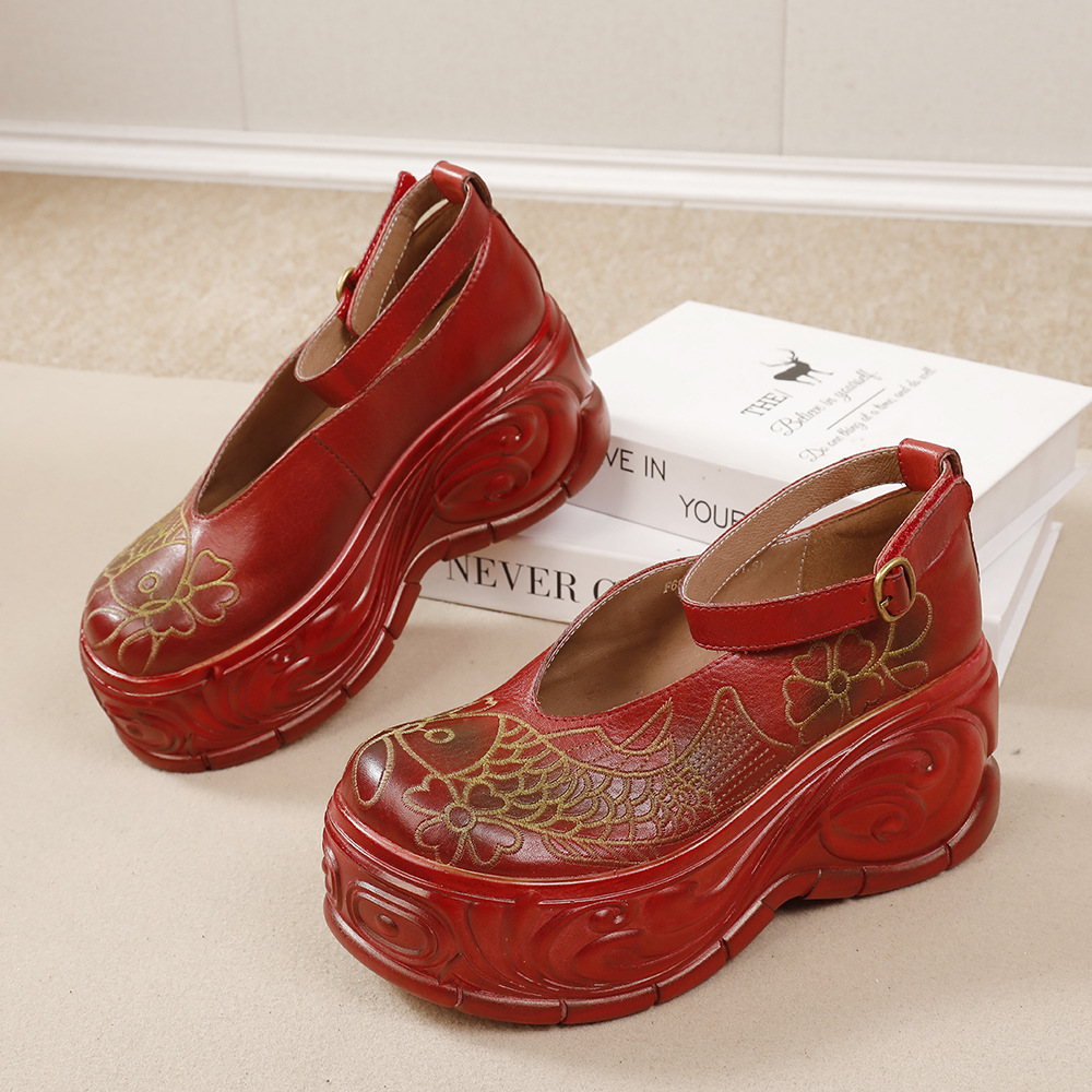 Genuine Leather Soft Chunky - Sole Stylish Red Flat Shoe